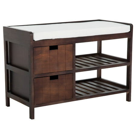 Wooden Bench Kits HOMCOM Compact Rustic Padded Wooden Shoe Rack Bench Organizer With Drawers - Coffee Woodgrain ()