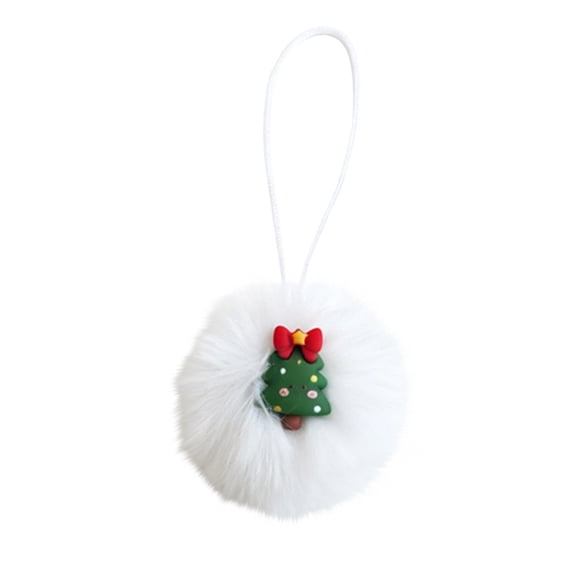 Fmbmuo Christmas Faux Fur Ball Ornaments with Santa Snowman Mini Resin Decor for Tree Wreath Home Holiday Decor Christmas Decor,White