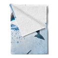 thumbnail image 2 of Animal Soft Flannel Fleece Throw Blanket, Lets Take a Shower and Time to Relax Texts and Whale Dolphin Seal Photo, Cozy Plush for Indoor and Outdoor Use, 60" x 80", Pale Blue Multicolor, by Ambesonne, 2 of 5