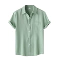 thumbnail image 1 of Camisa hawaiana de manga corta con botones para hombre, de poliéster, cuello vuelto, diseño con bolsillos, cómoda para todas las estaciones., 1 of 8