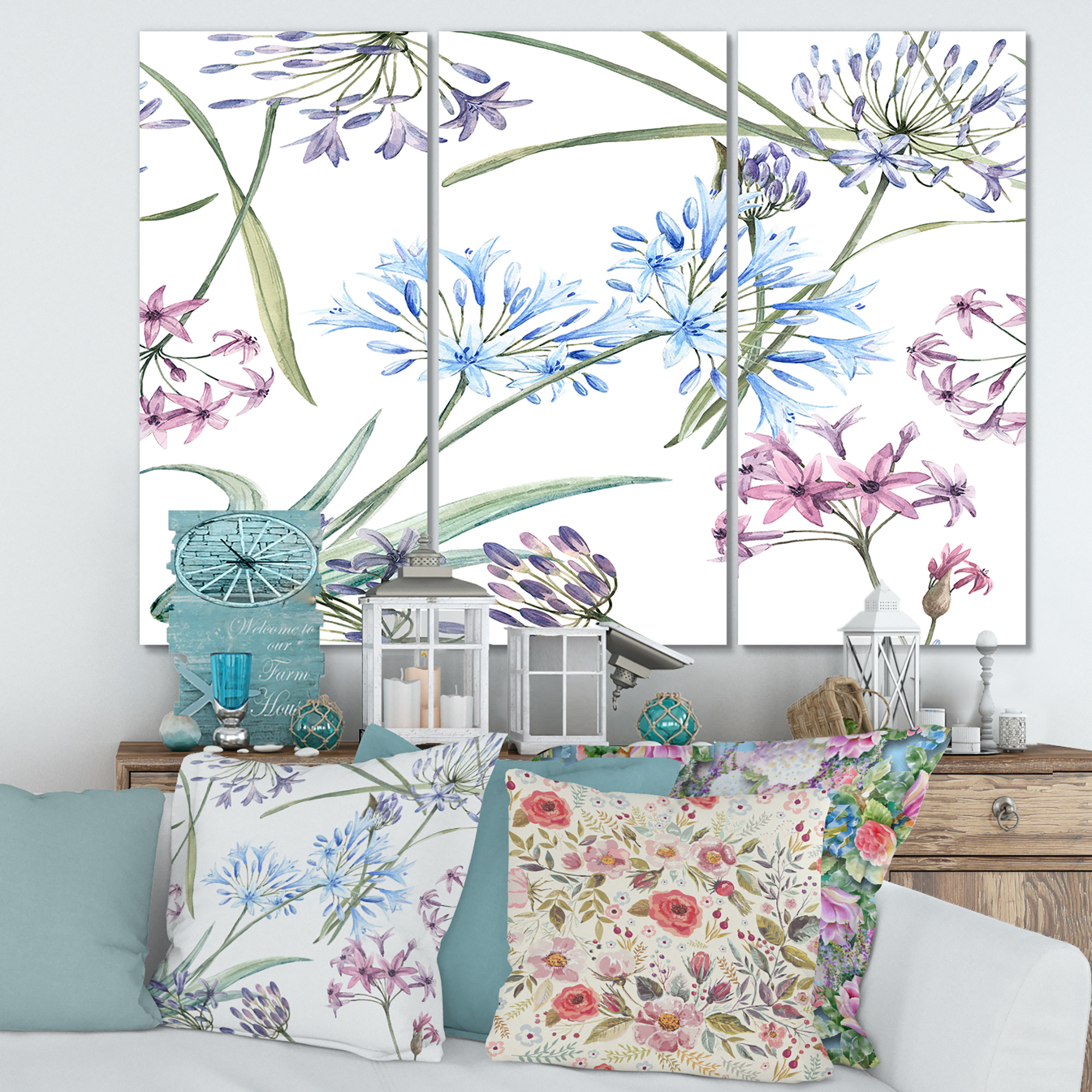 Designart ' Vibrant Summer Wildflowers On White II ' Traditional Canvas Wall Art Print