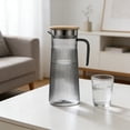 thumbnail image 6 of Striped PC Cold Water Pitcher with Wood Fiber Lid, 1000-1600ml Clear Drink Jug for Home Kitchen, Outdoor Entertaining, Temperature Resistant Beverage Container, 6 of 6