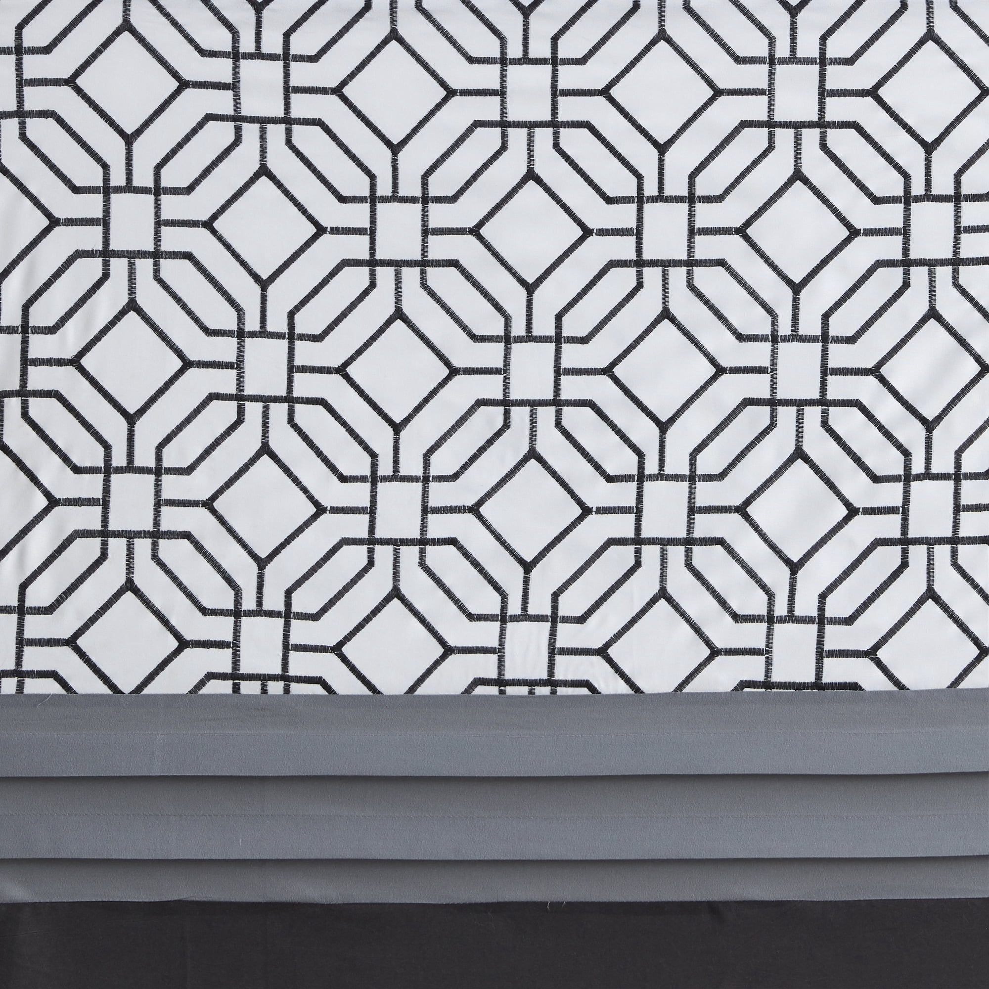 510 Design Black and Grey Shower Curtain, Transitional Embroidered with 12 Button Holes, 72" x 72"