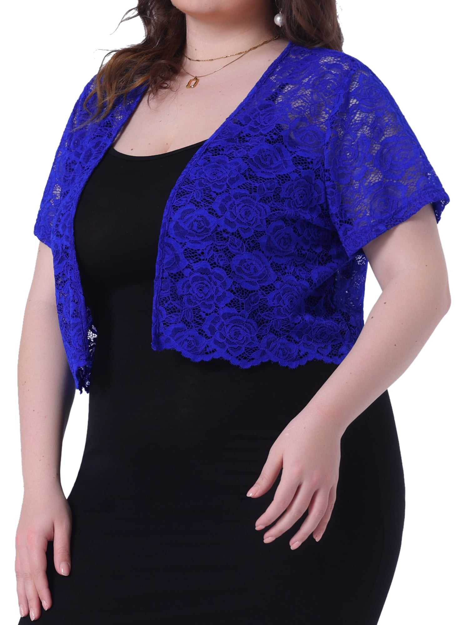 DARING DIVA Plus Size Bolero Short Sleeve Lace Shrug Cardigan 2X Royal Blue