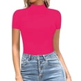 thumbnail image 3 of Jumpsuit Women Casual Sexy Soild Color Tight High Neck Short Sleeve Bodysuit,Pink Women'S Polyester Jumpsuit M, 3 of 4