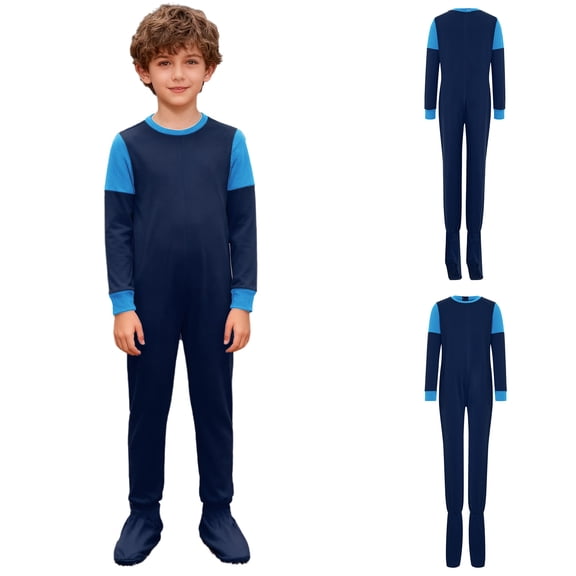 iiniim Special Needs Adaptive Clothing Boys Girls Long Sleeve Full Zip Back Anti-Strip Footed Jumpsuit Dark Blue 8