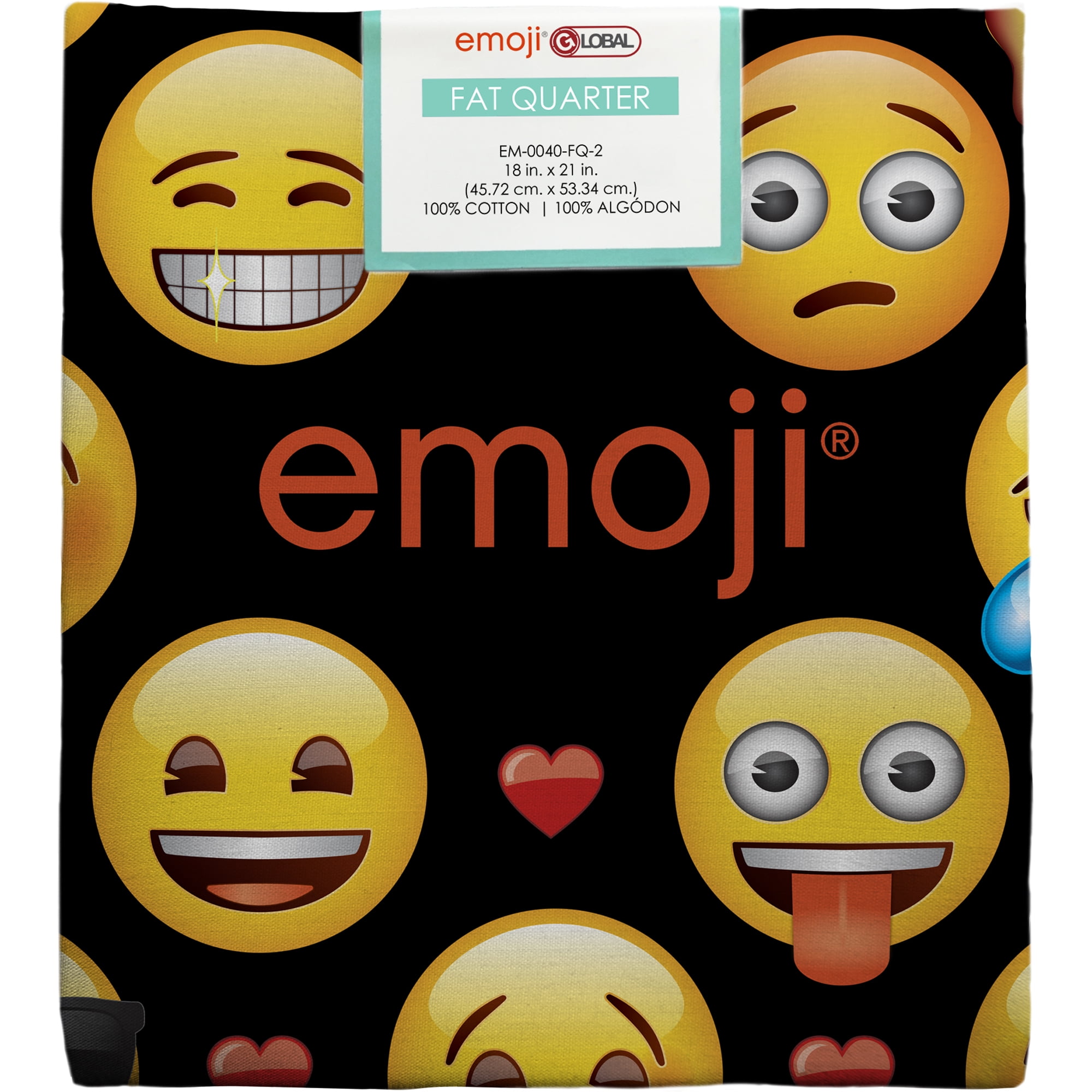 Emoji 18" x 21" Cotton Emoji Emotions Precut Sewing & Craft Fabric, Black