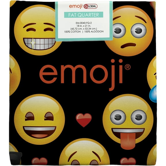 Emoji 18" x 21" Cotton Emoji Emotions Precut Sewing & Craft Fabric, Black