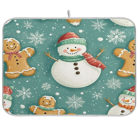 

A Pattern with Snowmen and Gingerbread Cookies Kitchen Drying Mat Heat Resistant Drainage with Non-Slip Rubber Backing Hides Stains Super Absorbent Easy to Clean 18×24in