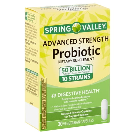 Spring Valley Advanced Strength Probiotic Dietary Supplement 30 Vegetarian Capsules 50 Billion Active Cultures 10