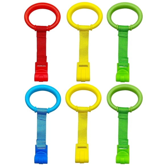 Anillos de dominar para bebé, anillos de dominar para corral, anillos de cuna de bebé, anillos colgantes para cuna, anillo de bebé para bebé, asistente de caminar, 6 unidades, 4 colores