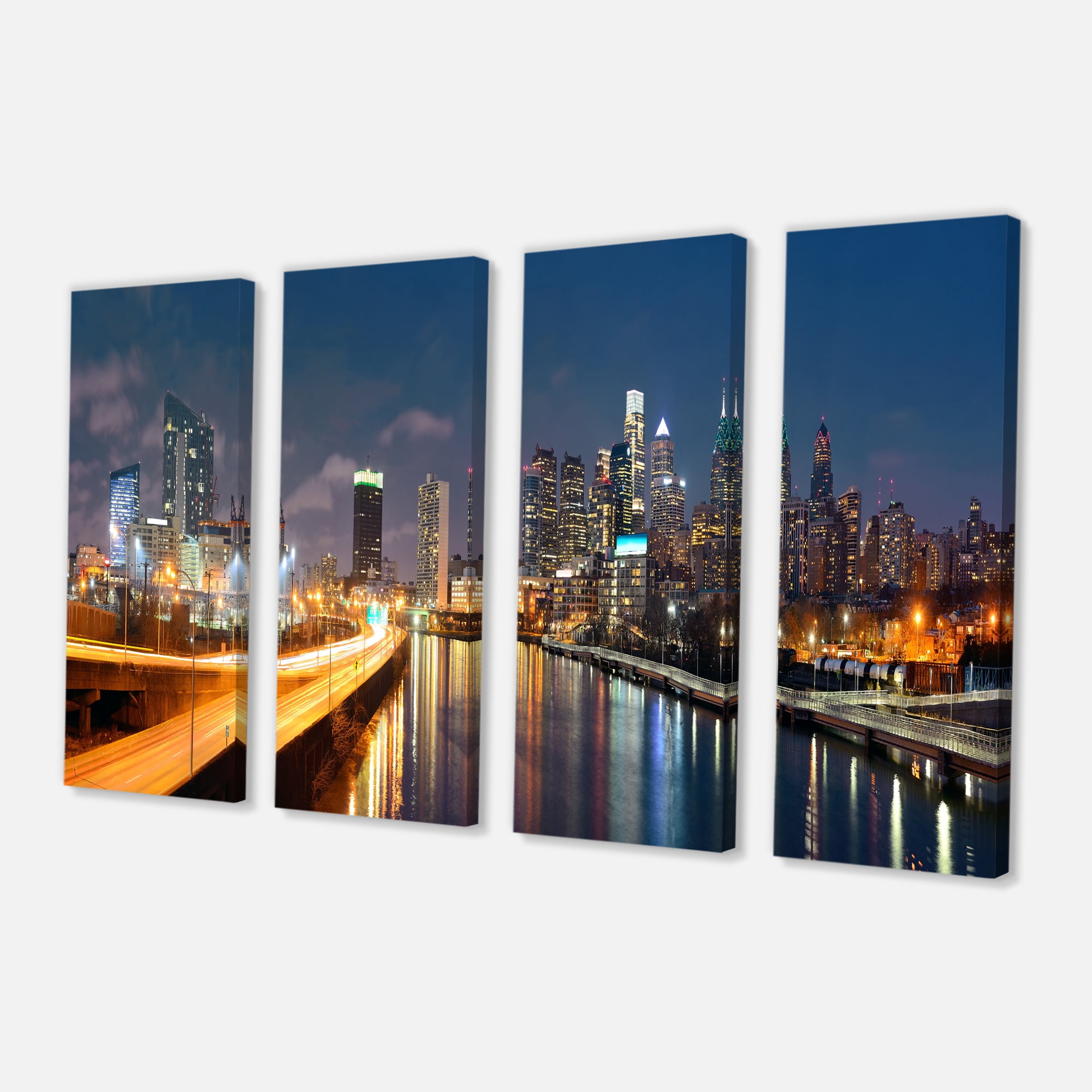 Designart 'Philadelphia Skyline at Night ' Cityscape Canvas Print
