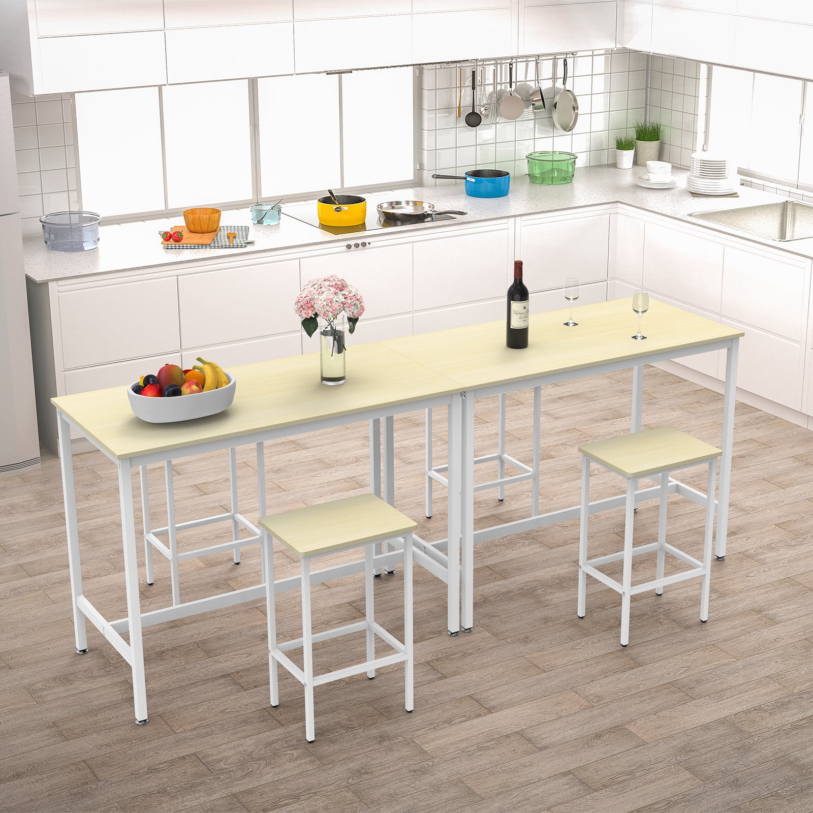 Oumilen 3 Piece Wood Bar Table and 2 Chairs Set Indoor Counter Height Dining Set, White