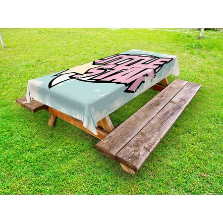 

Popstar Party Outdoor Tablecloth Grungy Display Pop Art Style Retro Little Star Typography Decorative Washable Fabric Picnic Tablecloth 58 X 104 Inches Pale Blue Pale Pink Cream by Ambesonne