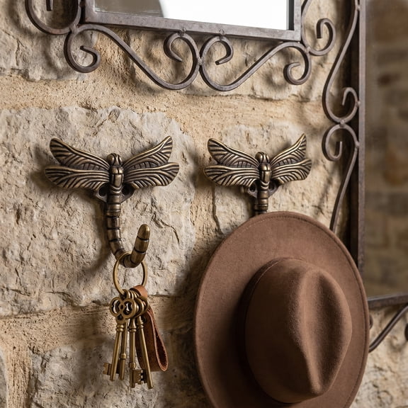 Masteelf 2-Pack Dragonfly Wall Hooks Zinc Alloy Decorative Hand Hooks for Hanging Coats Towels Door or Wall Mount Unique Design