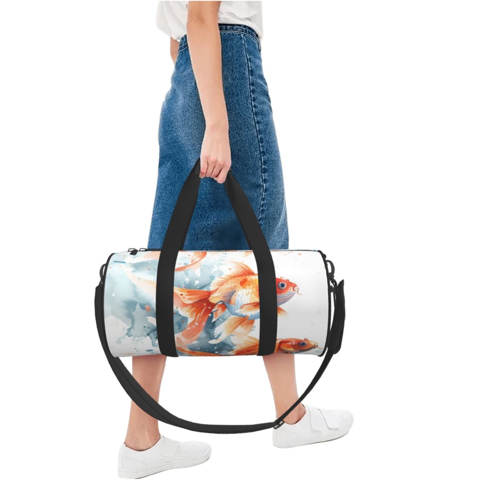 Vsdgher Three Goldfish Watercolor Splash 45L Foldable Duffel Bag, Sports Gym Bag,Overnight Bag, Portable Weekender Bag for Airplanes
