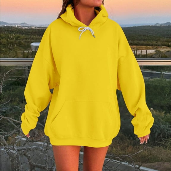 BLCHUNen Long Sweatshirts for Women Hooded Pullover Drawstring Casual Loose Workout Fall Long Sleeve Tops with Pocket