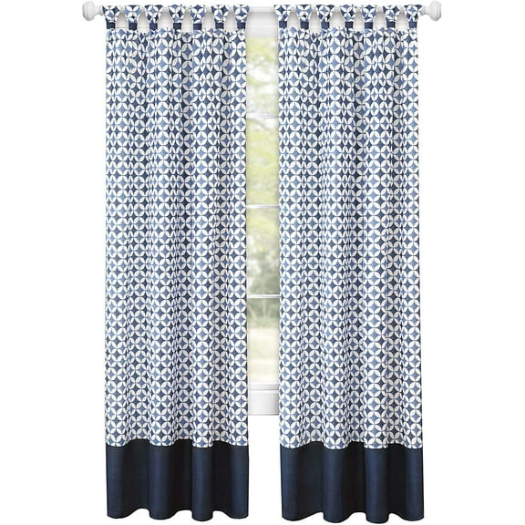 Window Curtain Panel Drapes with Double Layer Plaid Gingham Design, Cuff Tab Top Window Panel, Farmhouse Decor, Navy, 52" W x 84" L