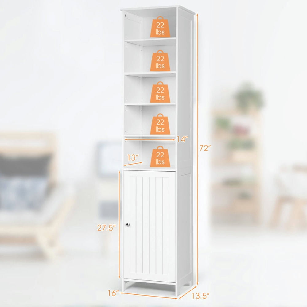 Finihen Storage Cabinet, Floor Cabinet, 72 Inches Free Standing Tall Floor Bathroom Storage Cabinet, for Bathroom, Living Room, Bedroom, Kitchen, White