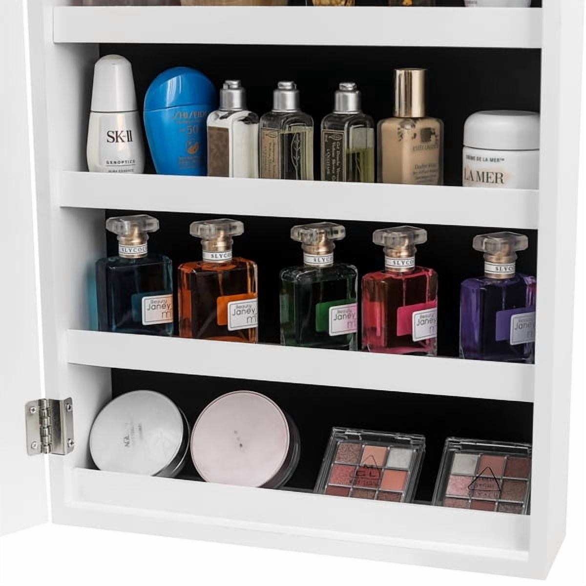 Whole Surface PVC Film Wall-Mounted Jewelry Cabinet With Mirror & Lock Large Storage For Accessories White