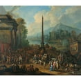 thumbnail image 2 of Peter Tillemans 14x12 Gold Ornate Wood Frame and Double Matted Museum Art Print Titled - A Harbour Scene with Numerous Figures Attending Market (1709), 2 of 4
