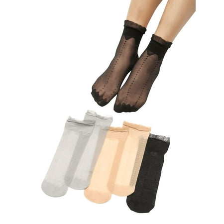 

DIDK Women s Decorated Mesh Lace Sheer Loose Crew Socks 4pairs lettuce trim One Size