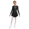 thumbnail image 3 of Miaeowve Kids Girls Figure Skating Dress Rhinestone Mesh Irregular Ballet Dan Dress Performance Dancewear Black 8, 3 of 7