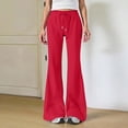 thumbnail image 2 of WTOBBY Women's Fashion Loose Drawstring Waist Solid Color Cargo Pants, Elastic Band Flare Leg Joggers Casual Comfortable Athletic Wear for Women,Red S, 2 of 7