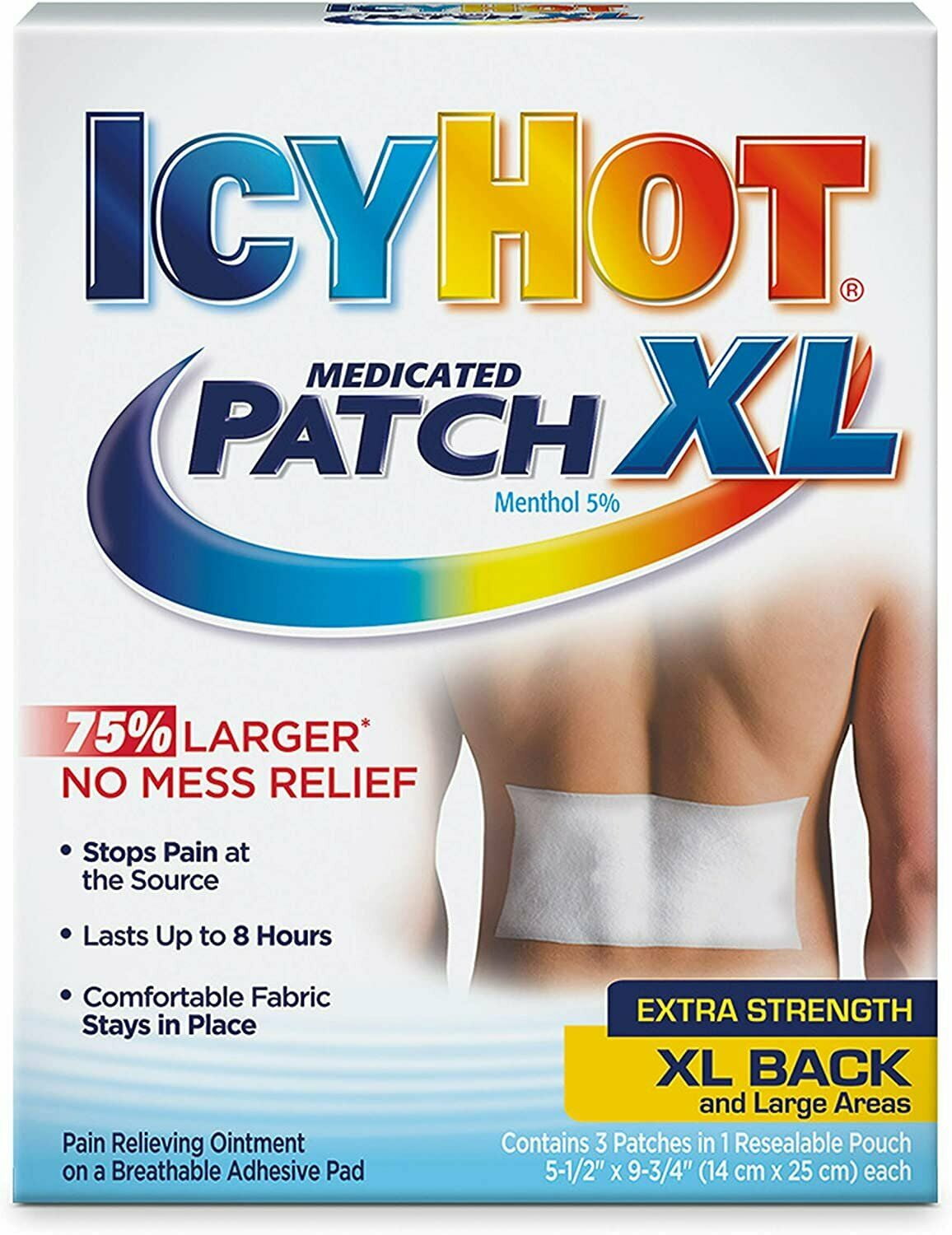 Icy Hot Medicated Extra Strength XL Back & Large Areas Patch, 3 ct, 8 Pack