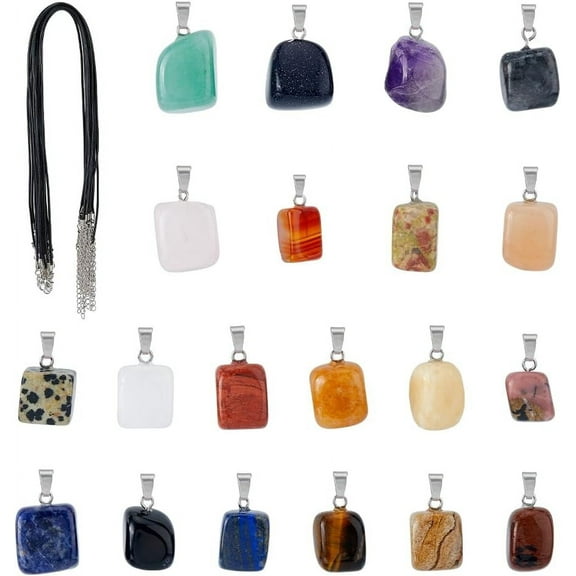 DIY Necklaces Making Kit Including Natural & Synthetic Mixed Gemstone Nugget Pendants Imitation Leather Cord Necklace Making 40Pcs/box