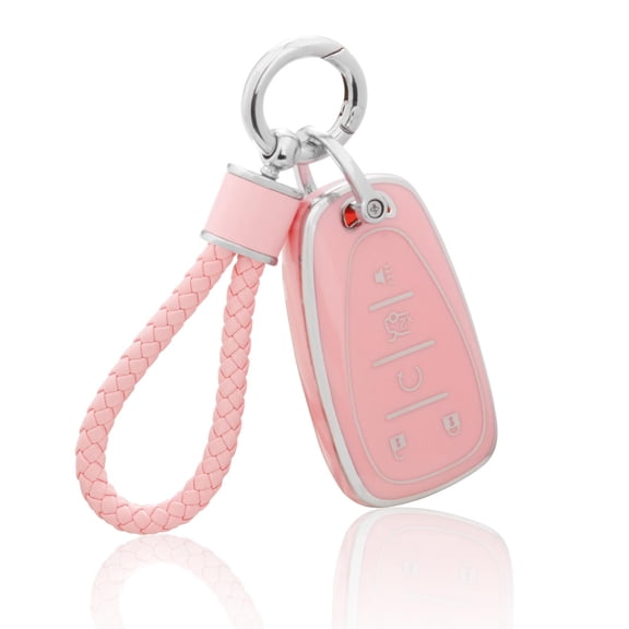 Soft Pink Shockproof TPU Key Fob Cover with Keychain for Chevrolet Equinox Malibu Camaro Traverse Flexible Snug Fit Smart Remote Protective Case