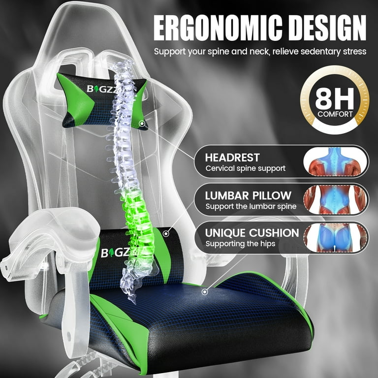 bigzzia Gaming Chair PU Leather Adjustable Headrest & Lumbar