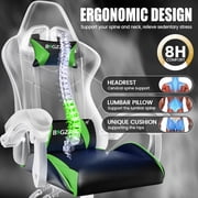 Bigzzia Gaming Chair PU Leather Adjustable Headrest & Lumbar Support, Green