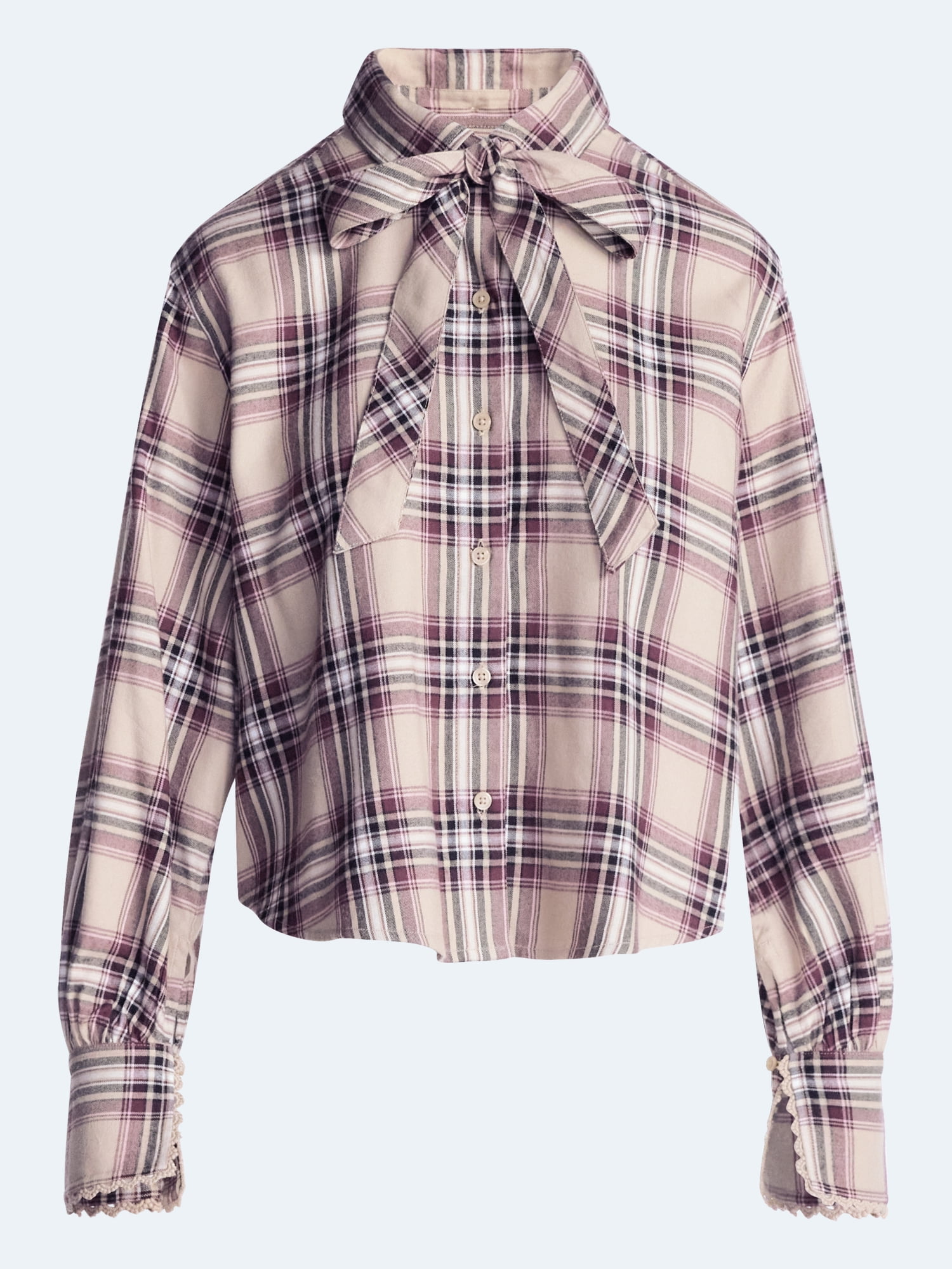 Scoop Women's and Women's Plus Plaid Bow Shirt, Sizes XS-4X