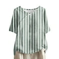 thumbnail image 2 of Royisotas Green Women's Plus Size Tops Summer Casual Short Sleeve Shirts Striped Crew Neck Button Tshirt Women, 2 of 5