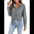 thumbnail image 2 of Camisas de Mujer con Botones, Casuales, de Larga, A Cuadros, con Estampados, Blusas Holgadas con Cuello A . Verde M, 2 of 7