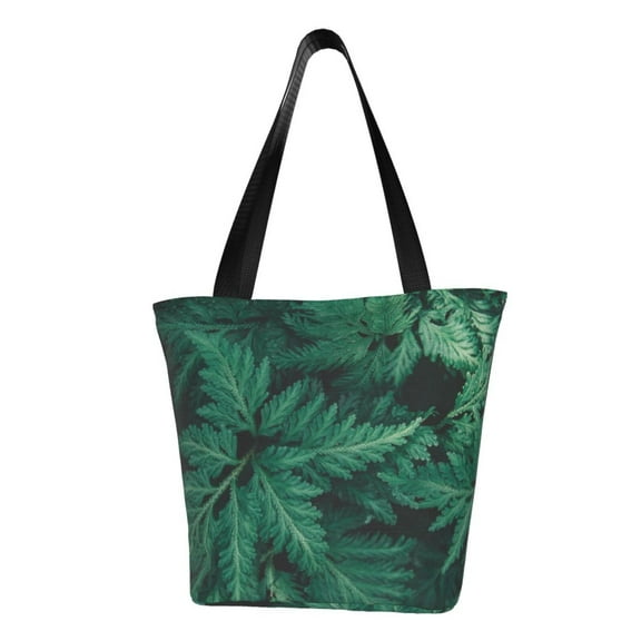 Lsque Green Leave Fern Pattern Beach Tote,Shoulder Handbag,Spacious Tote Bag,Lightweight Travel Bag,Versatile Shopping Bag