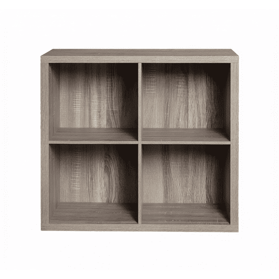 4 Cube Storage Shelf Organizer Bookshelf with Back Panel, Easy Assembly, Wood, Weathered Gray