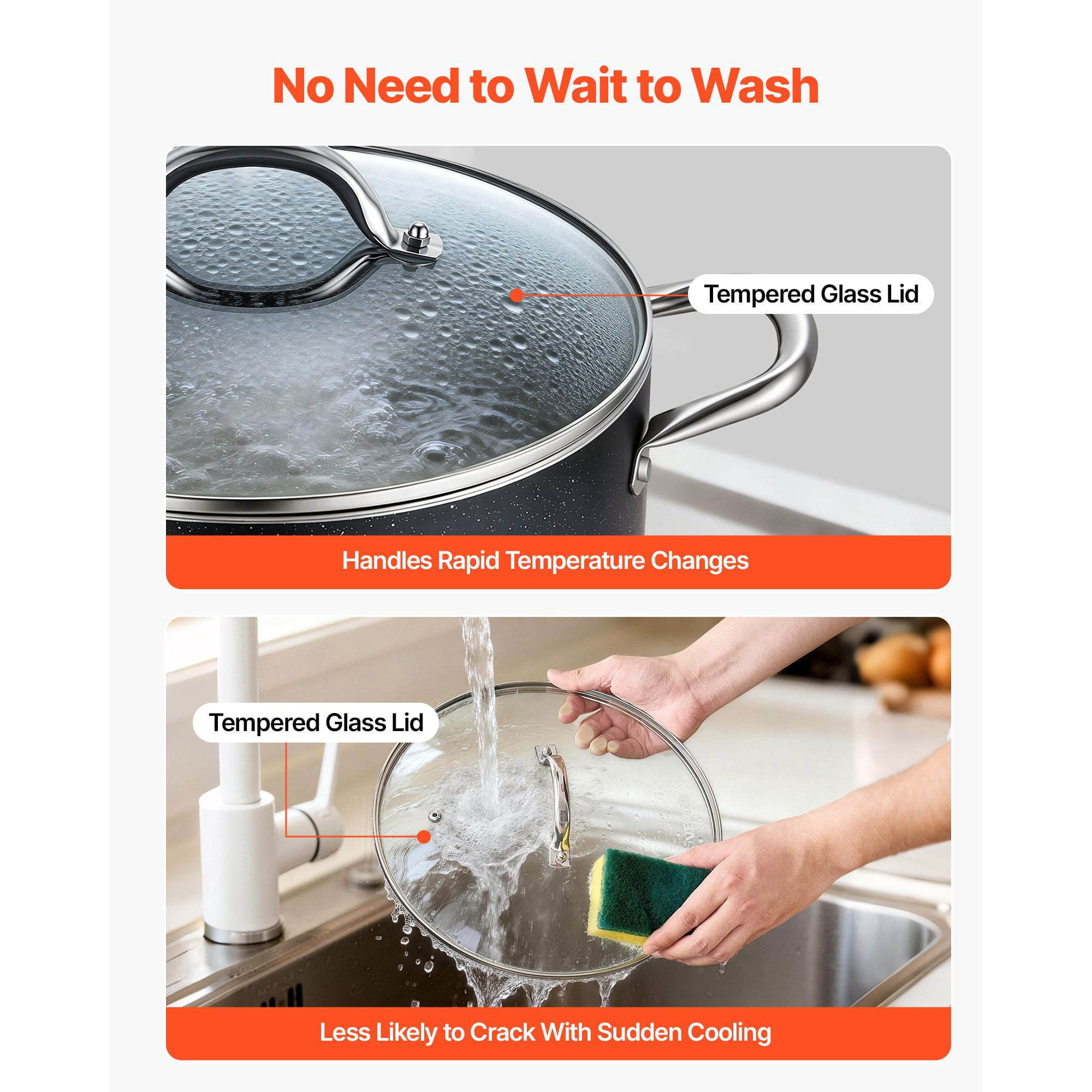Nonstick Stock Pot 6 Quart Ceramic Coated Aluminum with Glass Lid for Soups Stews Pasta