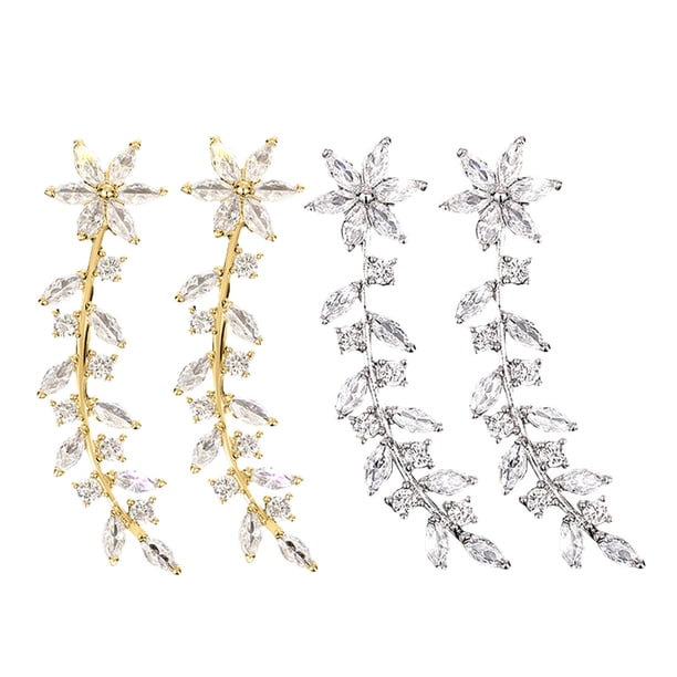 2 pares de pendientes de aro con flores brillantes para mujer, aretes de aro con diamantes de imitación, joyería nupcial para bodas y festividades