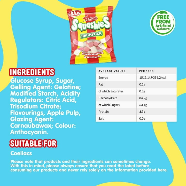 Swizzels Drumstick Squashies Original Raspberry & Milk Flavour