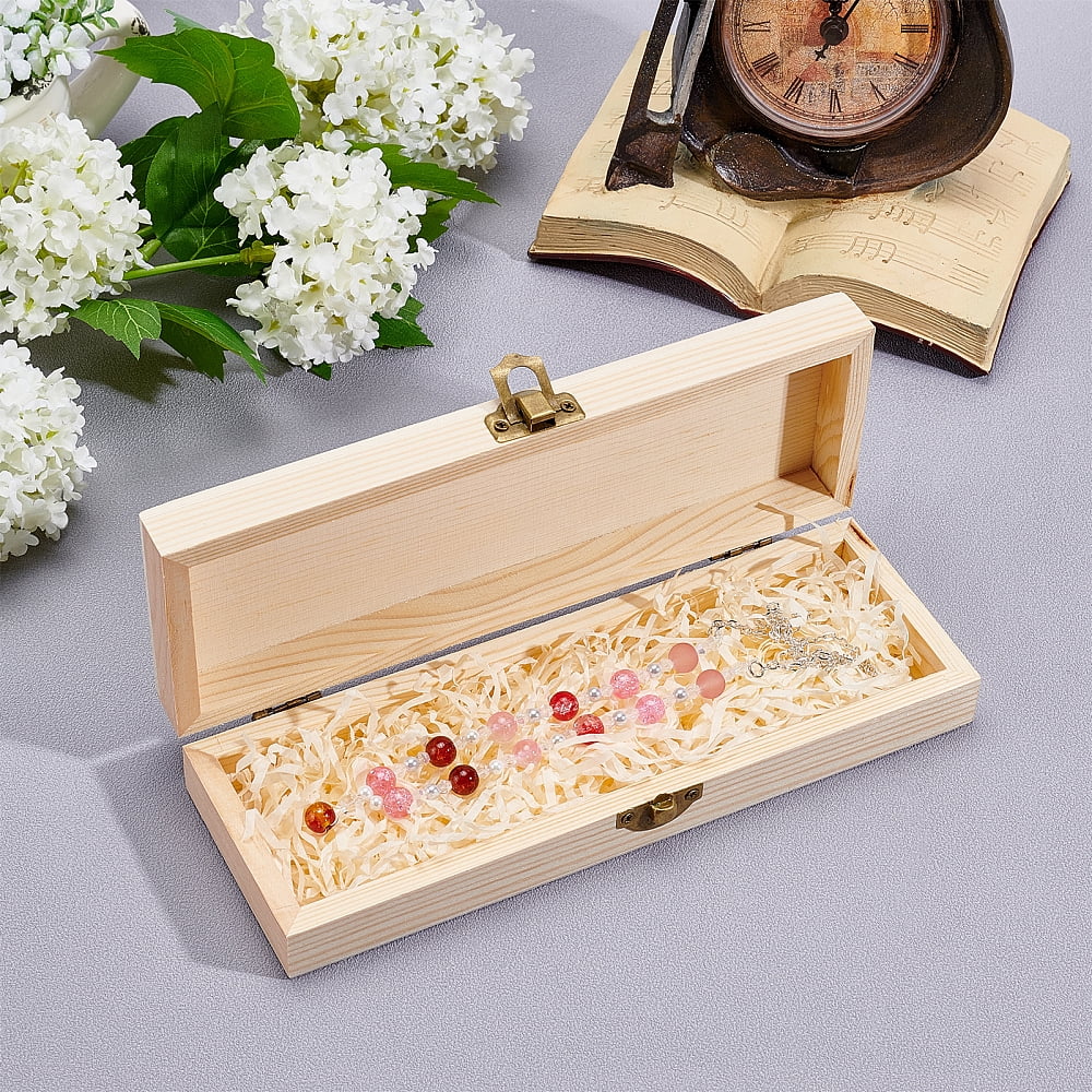 4 pc Pine Storage Box Pencil Box with Iron Findings Rectangle Blanched Almond 20.9x7.95x3.7cm Inner Diameter: 19.6x5.6cm