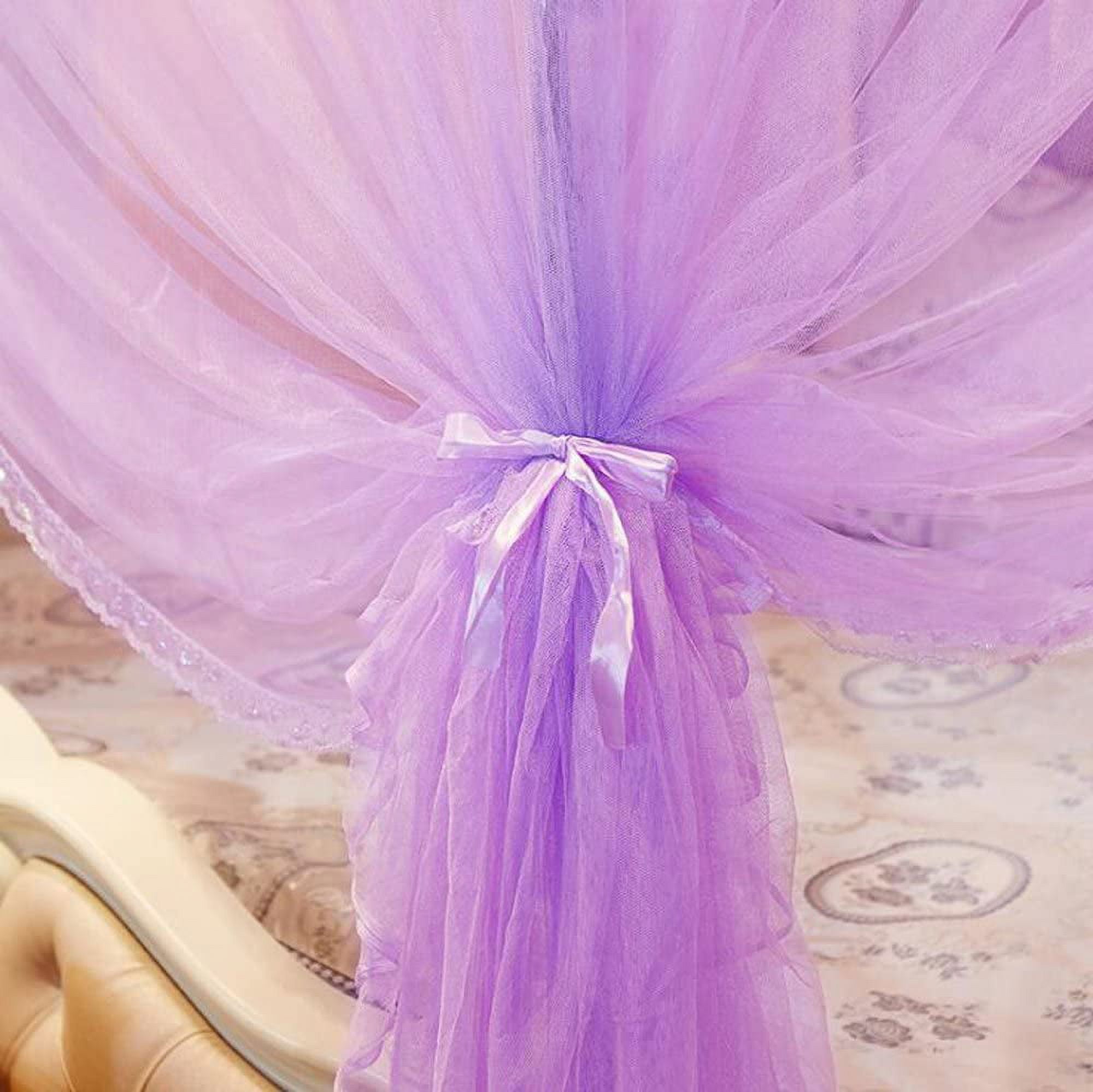 Limei 4 Corners Post Pink Canopy Bed Curtain for Girls & Adults - Cute Cozy Drape Square Netting - 4 Opening - Princess Bedroom Decoration(Full, Purple)
