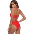 thumbnail image 2 of Mujer Bandeau Bikini Set Halter Dos Piezas Traje de baño con Cintura Cintura hacia Arriba Rojo rosa CH Rojo rosa CH Xishao ropa, 2 of 2