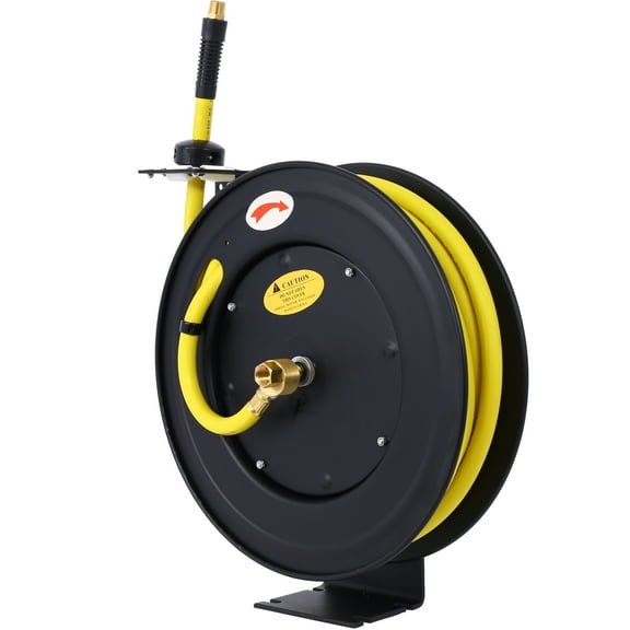 Retractable Air Hose Reel, 1/2" Inch x 50' Ft Auto Rewind Hose-Reel, HeavyDuty Steel Air Hose Reel,300 PSI Industrial Grade Rubber Hose For Construction Farm Ship ﻿vehicle