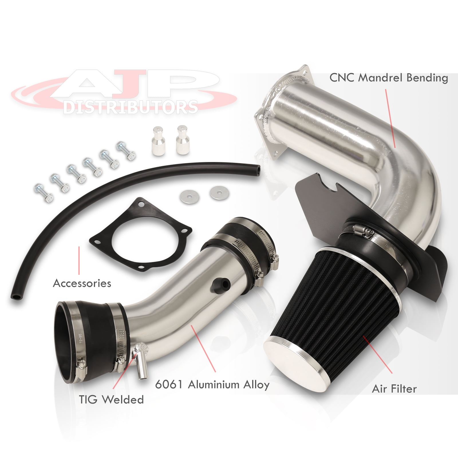 AJP Distributors Cold Air Intake CAI Induction System Polish Aluminum Piping Heat Shield + Filter Compatible/Replacement For Ford Mustang 3.8L V6 Engine 1999 2000 2001 2002 2003 2004 99 00 01 02 03 04