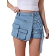 thumbnail image 1 of Falda de mezclilla para mujer INSPIRE CHIC, skort con cremallera decorativa, estilo Y2K, cintura alta, falda de mezclilla mini tipo envoltura, talla XL, azul grisáceo, 1 of 6