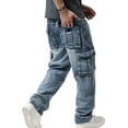 thumbnail image 3 of Ruiatoo Men's Jeans Denim Work Cargo Pants Outdoor Loose Hip Hop Big & Tall Jeans with Cargo Pockets(1908,Blue 36), 3 of 5