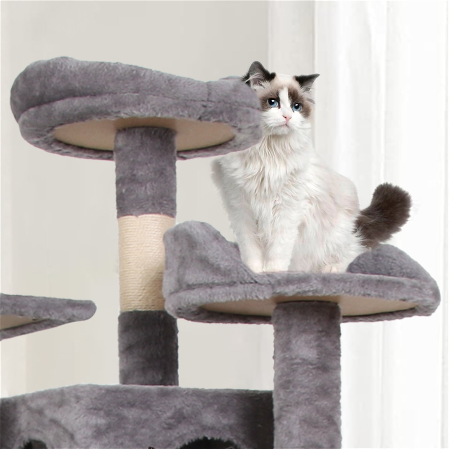 Pefilos Multi-Level Cat Tree Tower for Indoor Cats, Cat Condo for Plush Perch Cat Tree House with Scratching Posts, Gray Pefilos Multi-Level Cat Tree Tower for Indoor Cats, Cat Condo for Plush Perch Cat Tree House with Scratching Posts, Gray