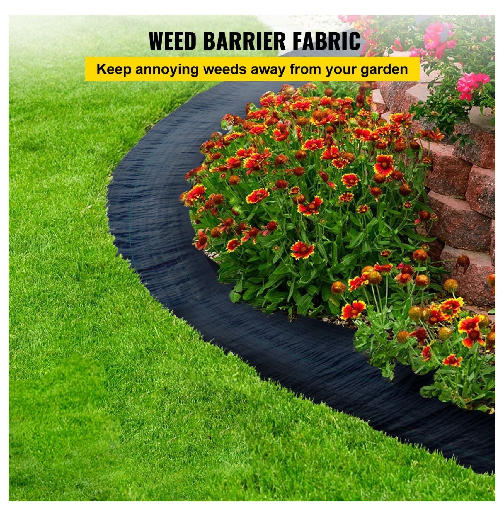 Weed Barrier Fabric 6x300ft, 3.2oz Heavy Duty Weed Control Fabric, Garden Ground Cover for Flower Beds, Landscaping Underlayment, Polyethylene Weed Block